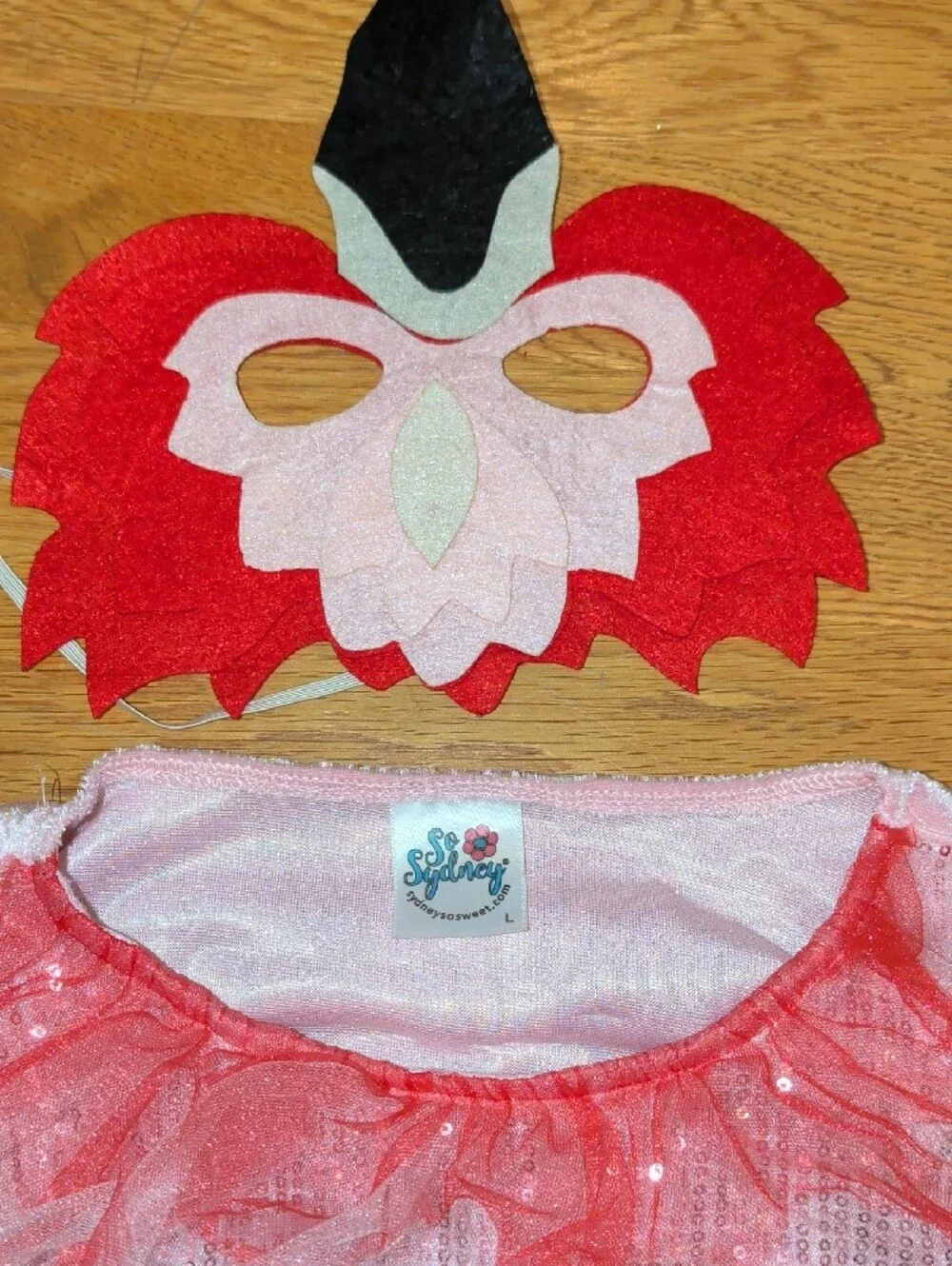 Girls Red Sequin Tulle Costume Dress with Feather Mask